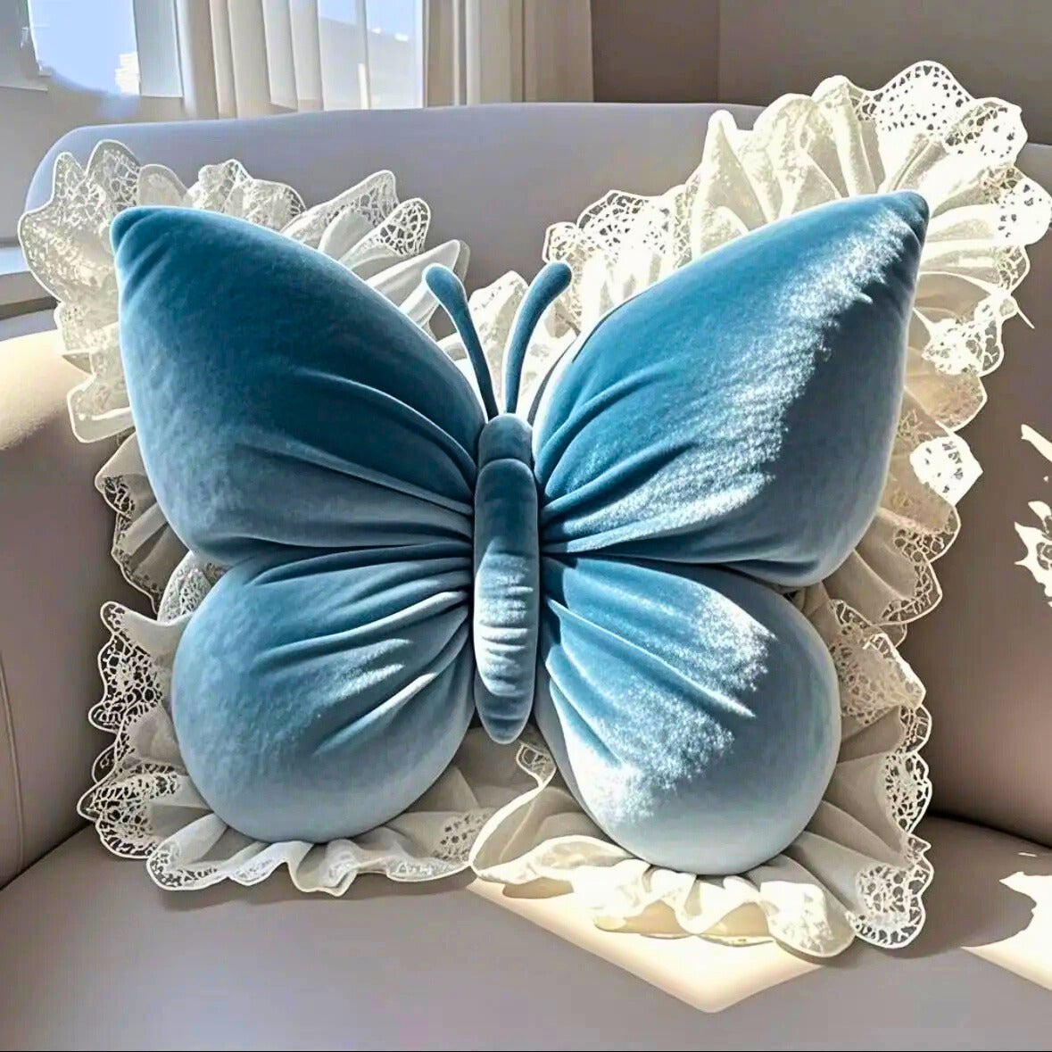 Lumina Butterfly Pillow - Azure