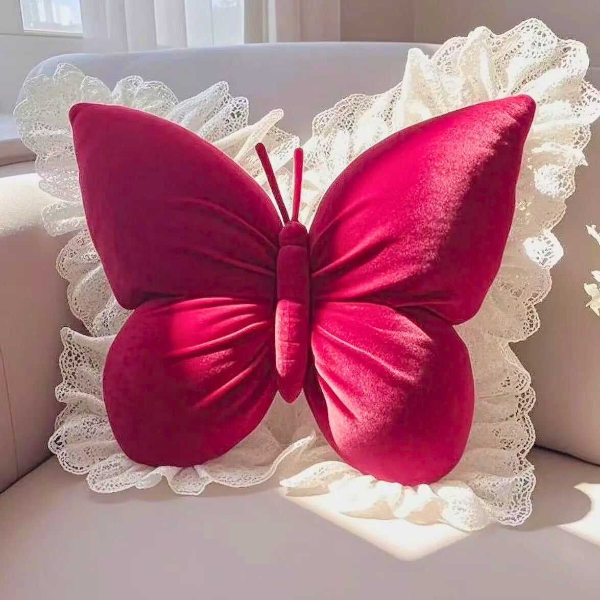 Lumina Butterfly Pillow - Crimson