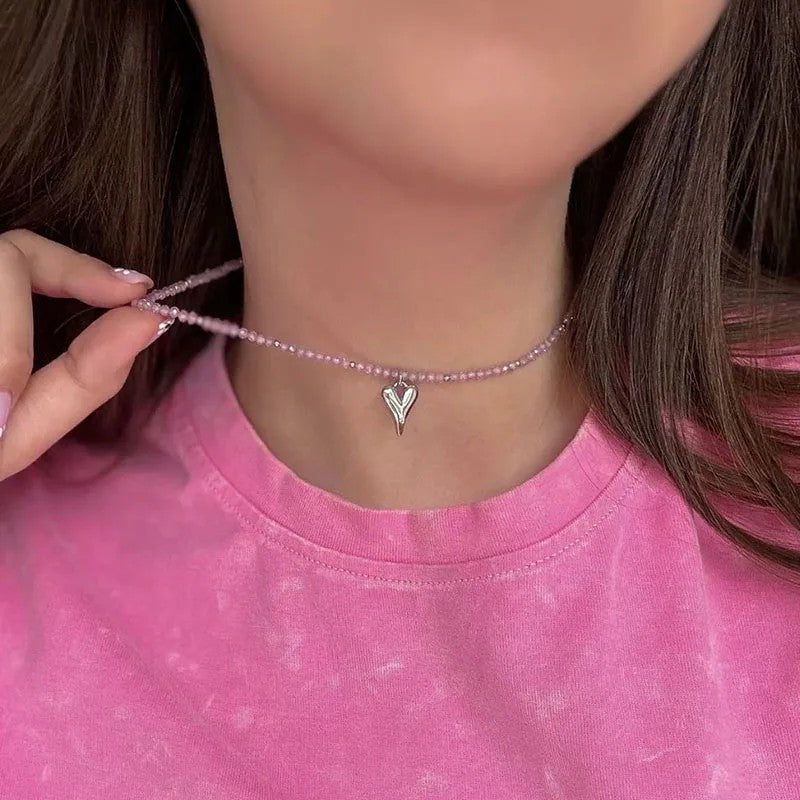 Lumina Pearl & Crystal Necklace - Amethyst Heart