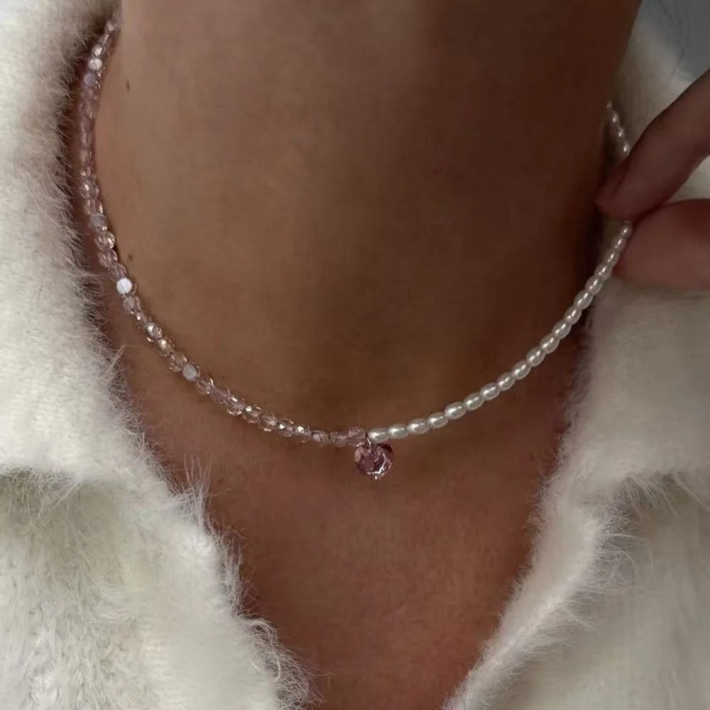 Lumina Pearl & Crystal Necklace - Blush Pearl Mix