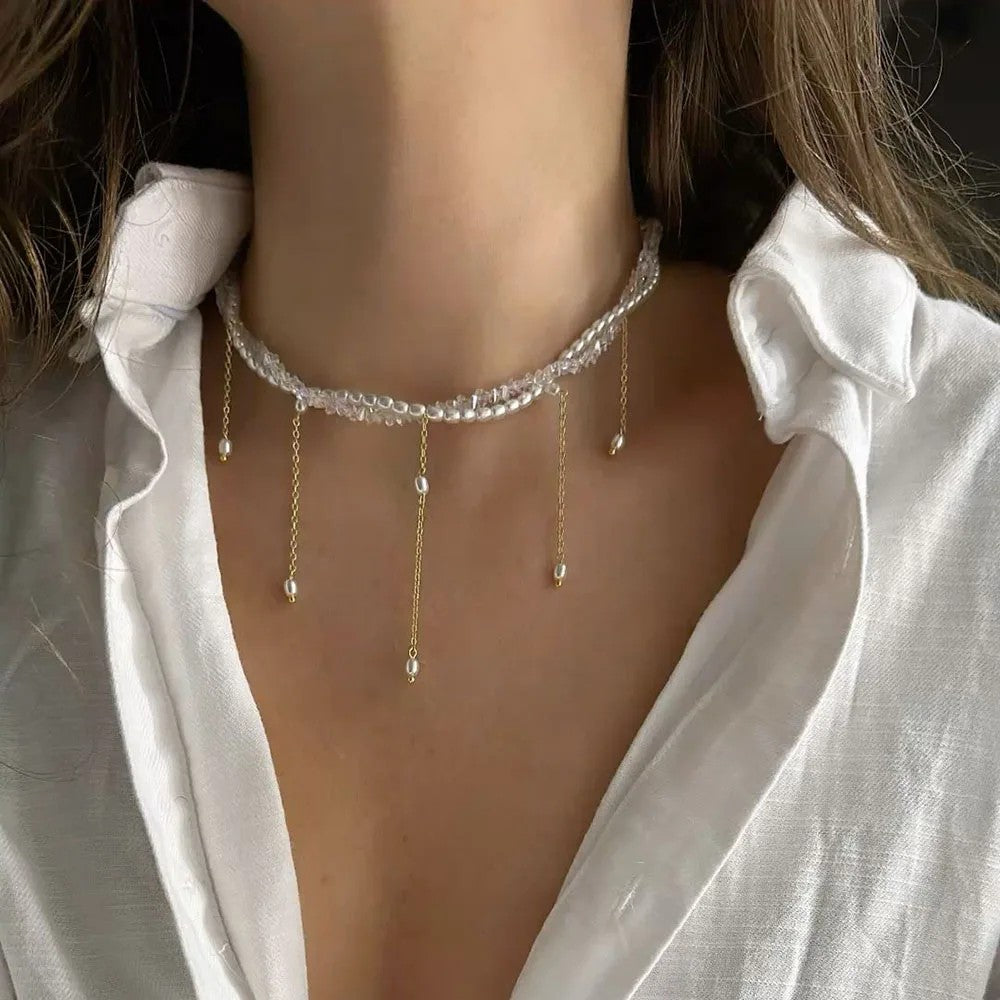 Lumina Pearl & Crystal Necklace - Double Strand Pearl Drop