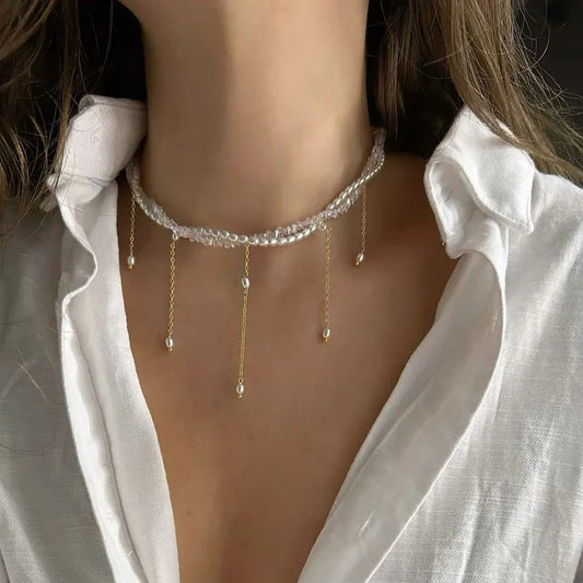 Lumina Pearl & Crystal Necklace - Double Strand Pearl Drop