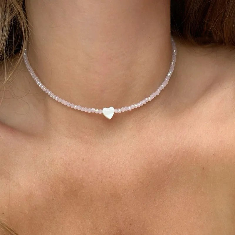 Lumina Pearl & Crystal Necklace - Lavender Heart