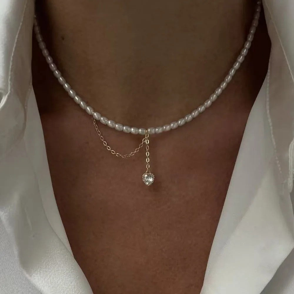 Lumina Pearl & Crystal Necklace - Pearl Clear Drop