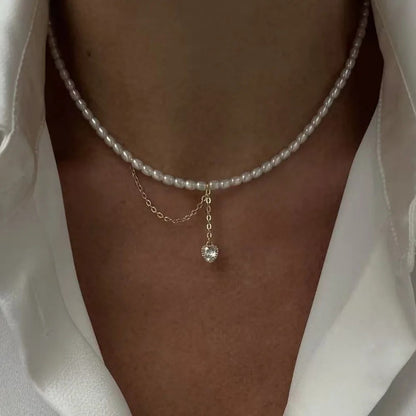 Lumina Pearl & Crystal Necklace - Pearl Clear Drop
