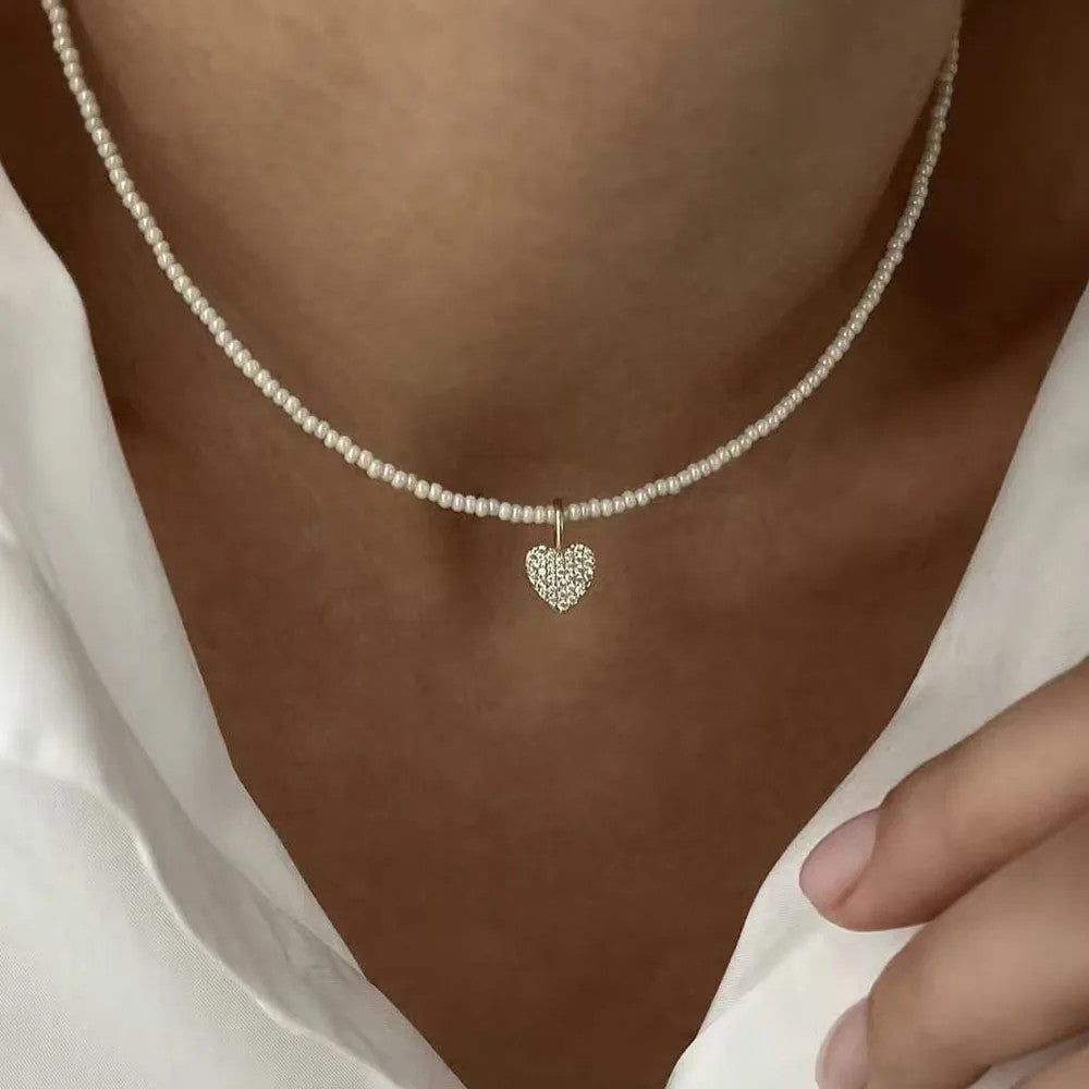 Lumina Pearl & Crystal Necklace - Pearl Crystal Heart