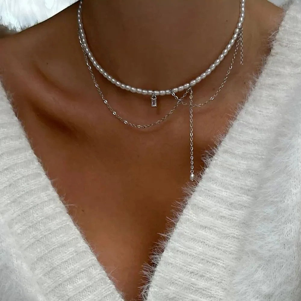 Lumina Pearl & Crystal Necklace - Pearl Dainty Drop