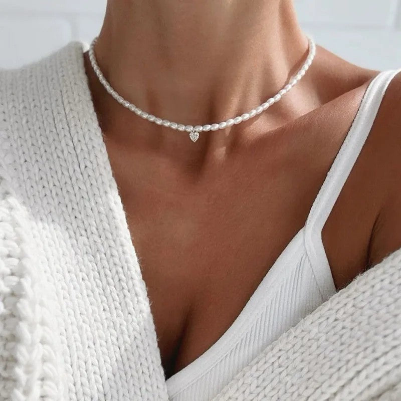 Lumina Pearl & Crystal Necklace - Pearl White