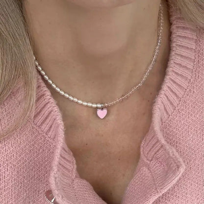 Lumina Pearl & Crystal Necklace - Rose Heart