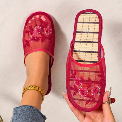 Lunel Mesh Bamboo Mules - Cherry Red