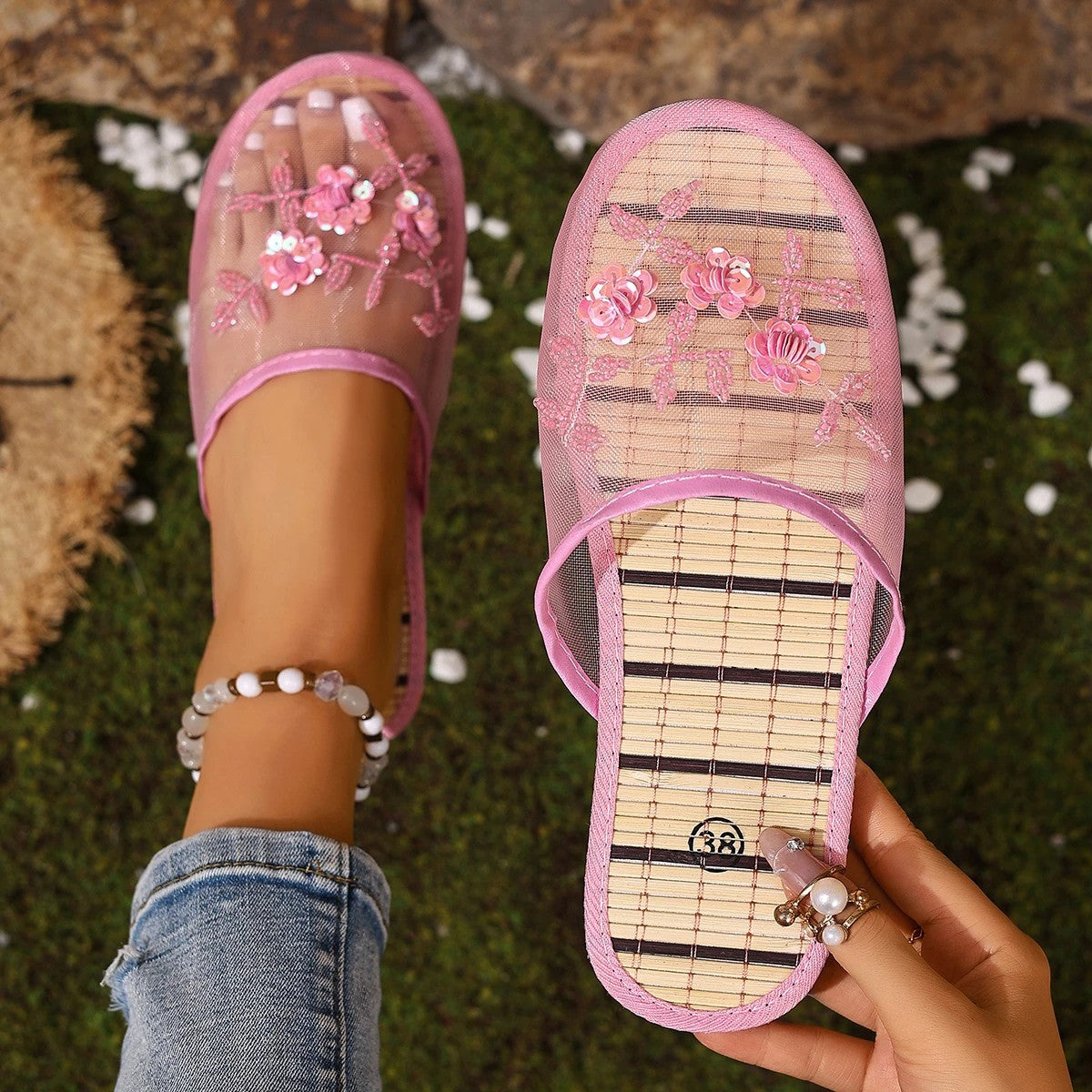 Lunel Mesh Bamboo Mules - Petal Pink
