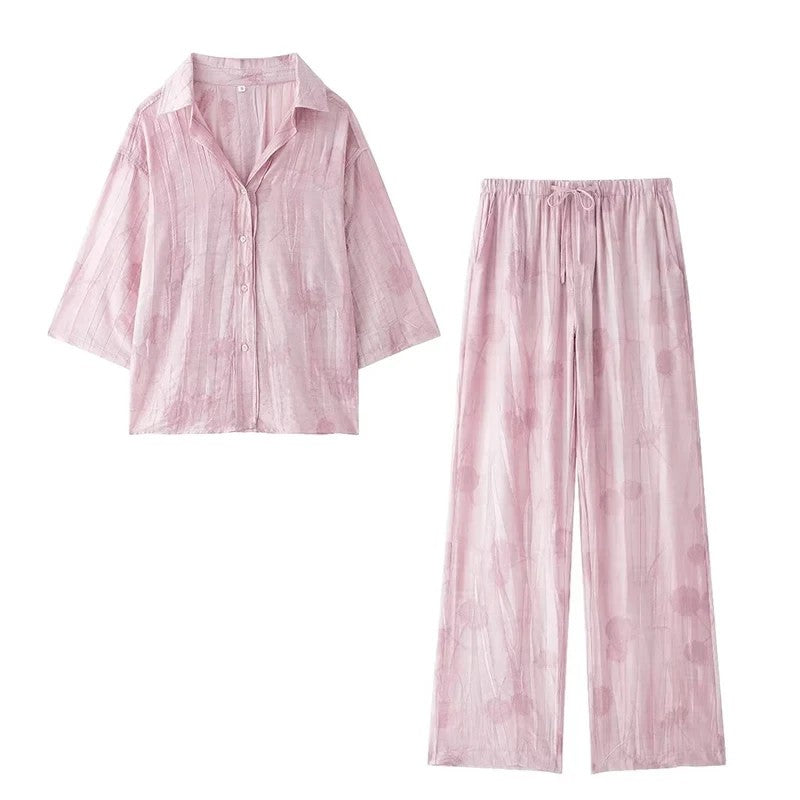 Maevis Jacquard Shirt Pants Set - Blush
