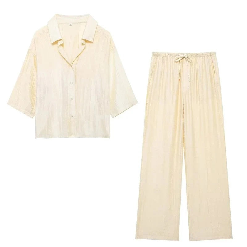 Maevis Jacquard Shirt Pants Set - Buttercup
