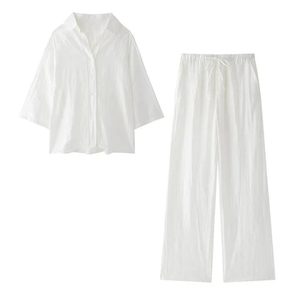 Maevis Jacquard Shirt Pants Set - Ivory