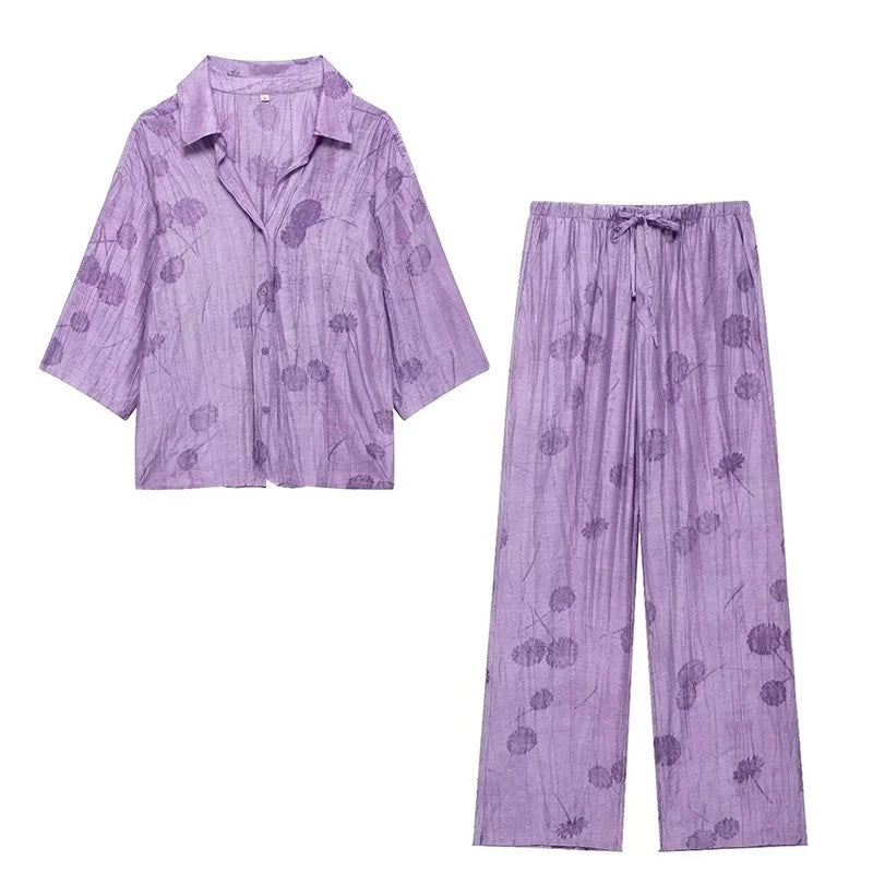 Maevis Jacquard Shirt Pants Set - Lavender