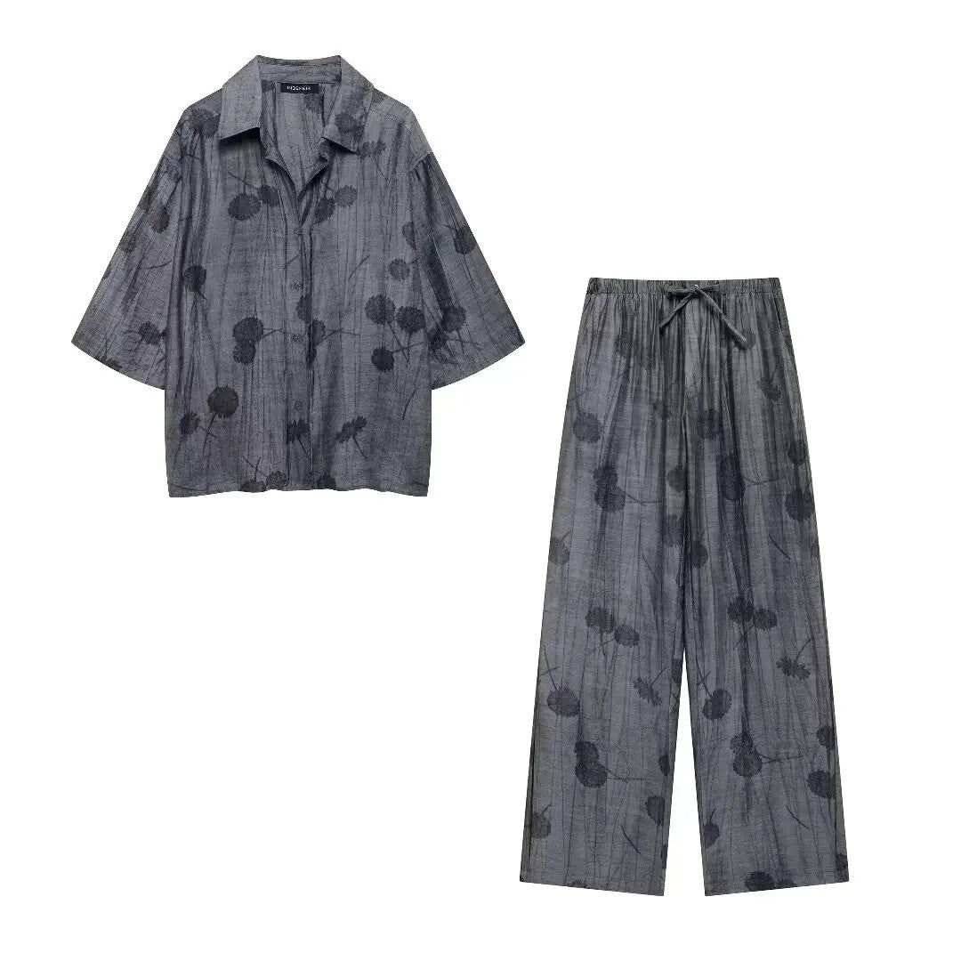 Maevis Jacquard Shirt Pants Set - Obsidian