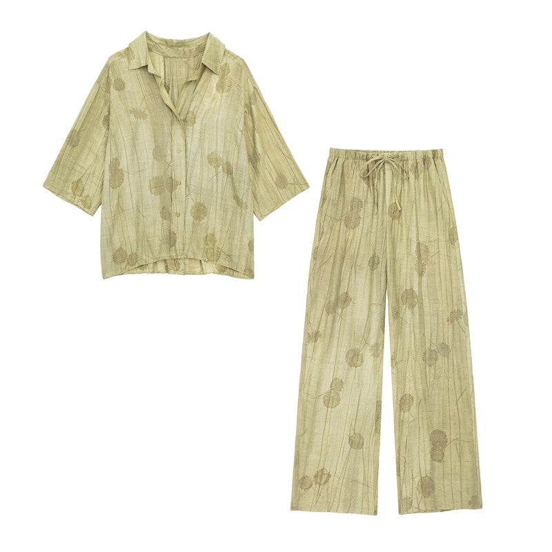 Maevis Jacquard Shirt Pants Set - Sage Green