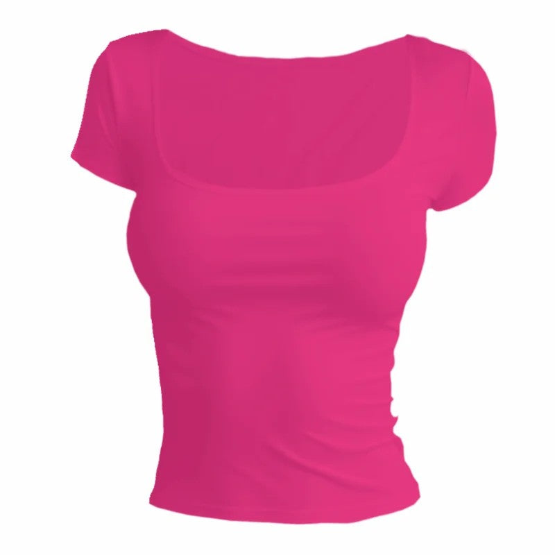 Malaga Square-Cut Tee - Deep Rose