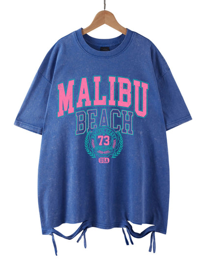 Malibu Distressed Cotton T-Shirt - Sky Blue