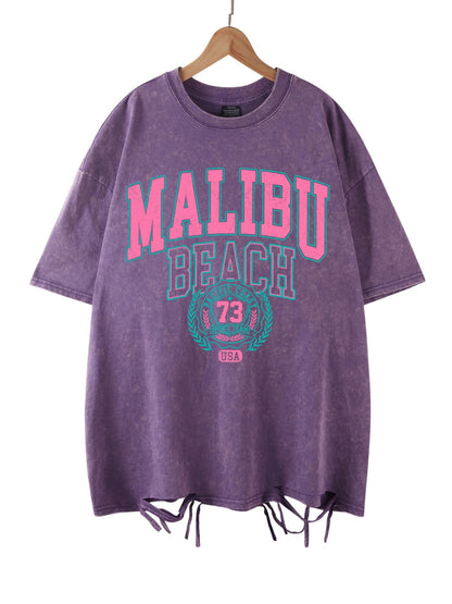 Malibu Distressed Cotton T-Shirt - Lavender