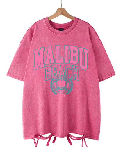 Malibu Distressed Cotton T-Shirt - Rosewood