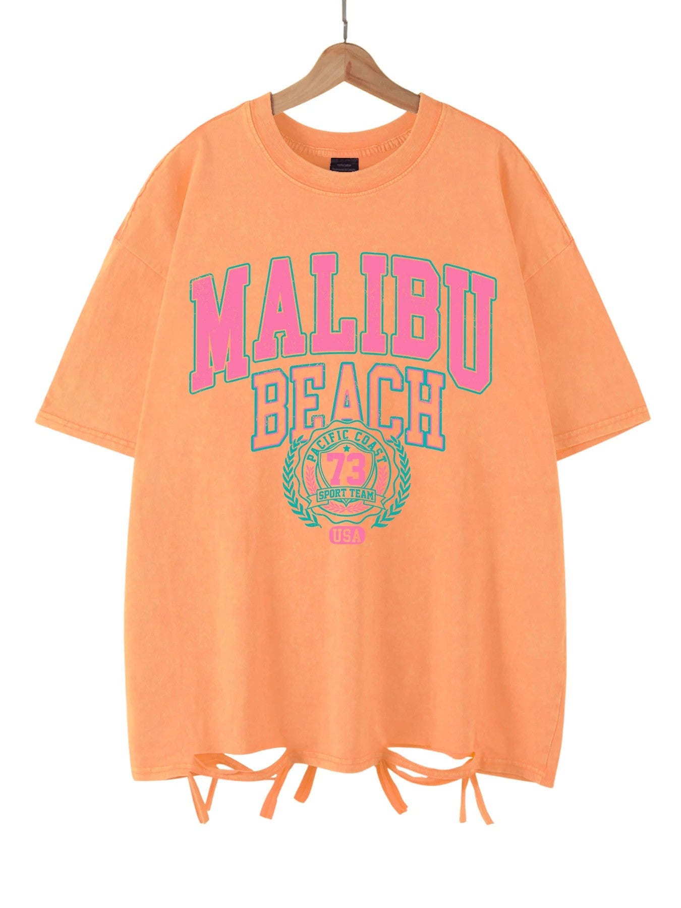 Malibu Distressed Cotton T-Shirt - Sunset Orange