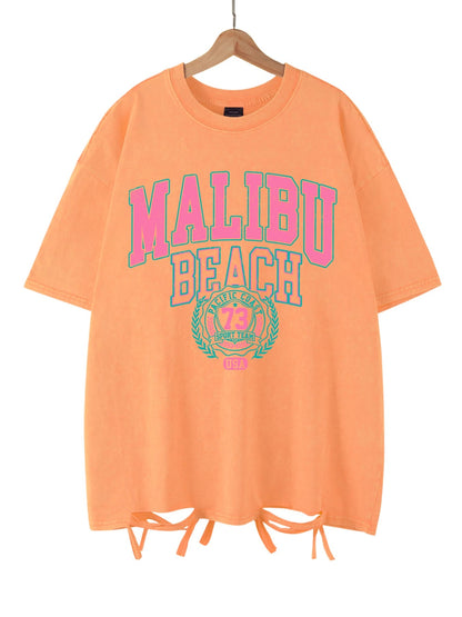 Malibu Distressed Cotton T-Shirt - Sunset Orange