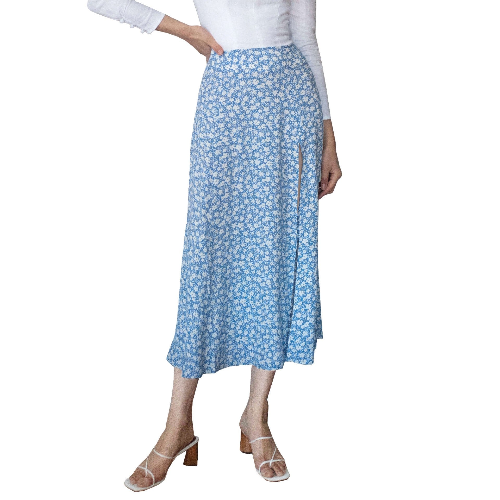 Marbella Floral Midi Skirt - Azure Blossom