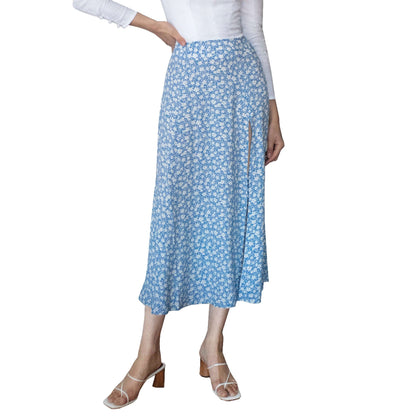 Marbella Floral Midi Skirt - Azure Blossom