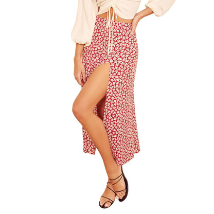 Marbella Floral Midi Skirt - Scarlet Poppy
