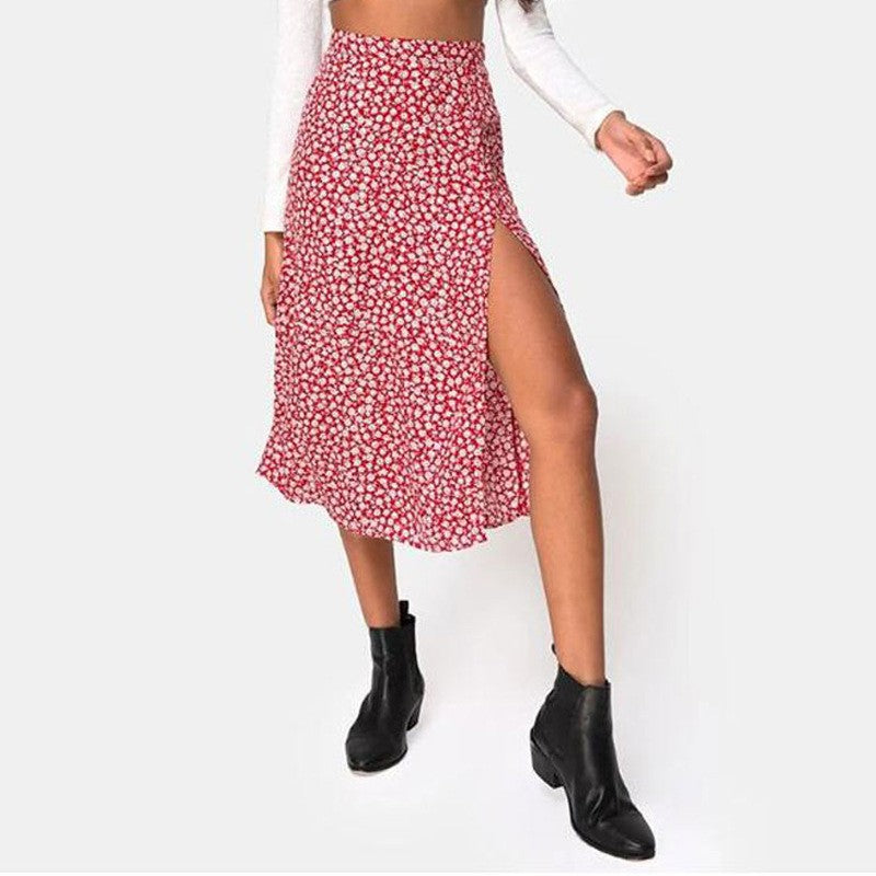 Marbella Floral Midi Skirt - Crimson Rose Bloom