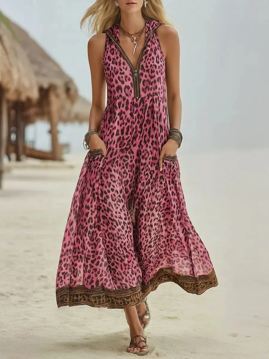 Marbella Leopard Maxi Dress - Blush Pink