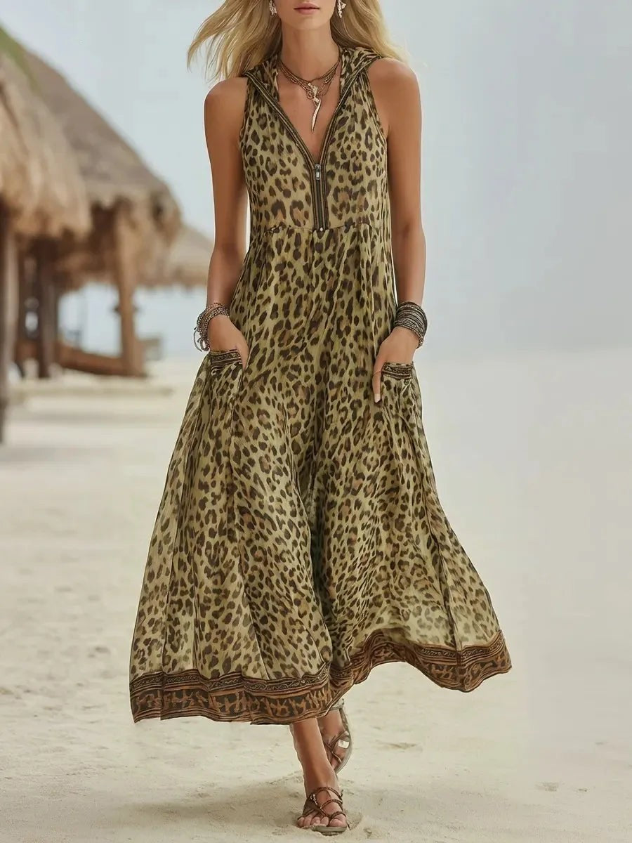 Marbella Leopard Maxi Dress - Desert Khaki