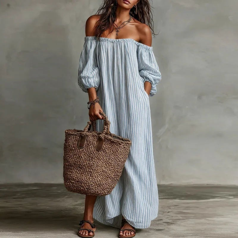 Marbella Off Shoulder Dress - Sky Blue
