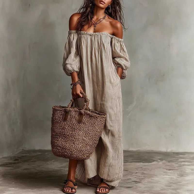Marbella Off Shoulder Dress - Stone Gray