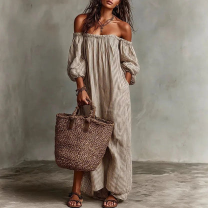 Marbella Off Shoulder Dress - Stone Gray