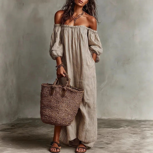 Marbella Off Shoulder Dress - Stone Gray