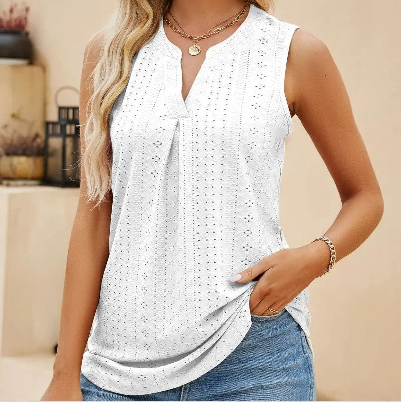 Marbella V-Neck Tank - White Sand