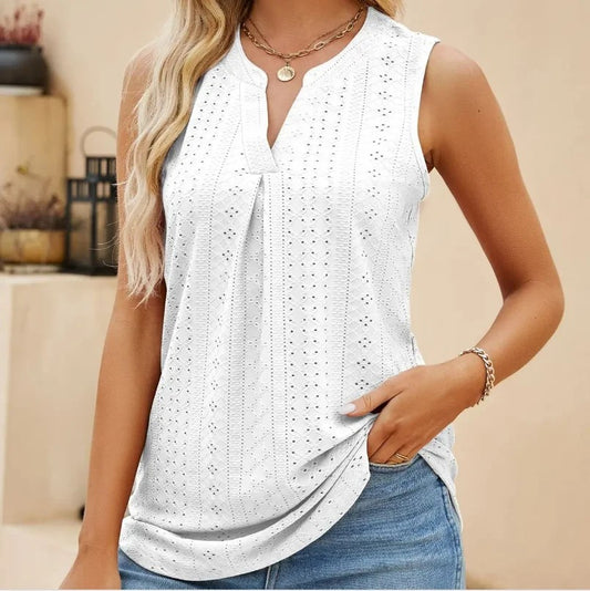 Marbella V-Neck Tank - White Sand