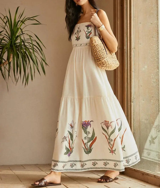 Marquesa Floral Cotton Maxi Dress - Botanical Ivory
