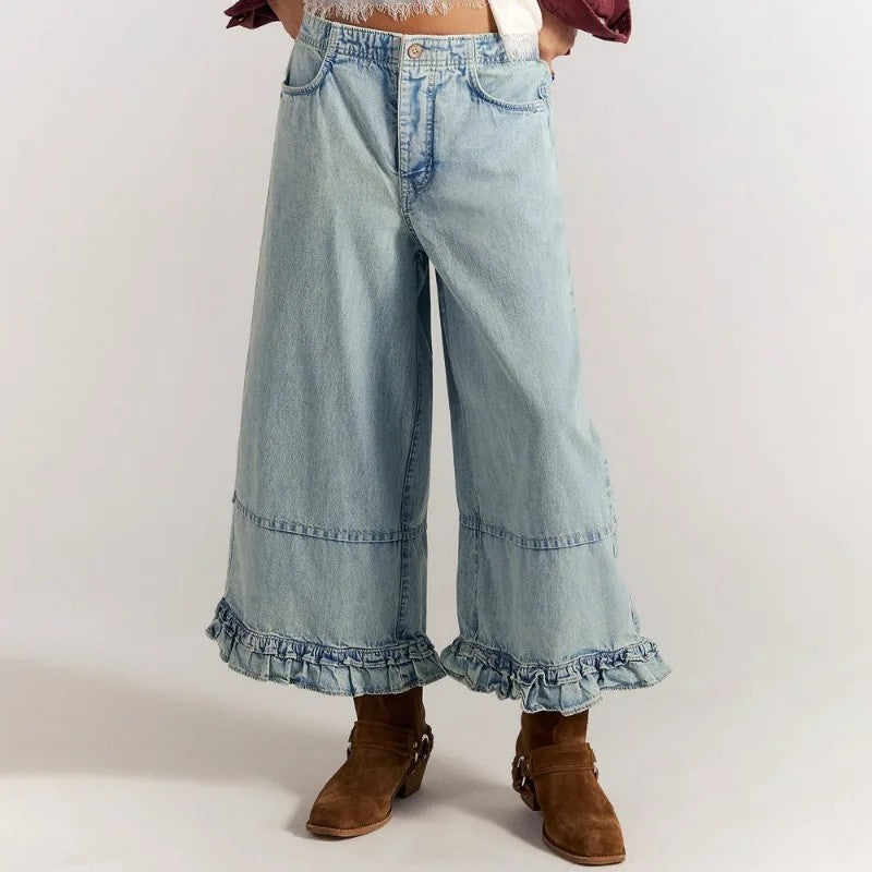 Matera Wide Cropped Jeans - Light  Blue