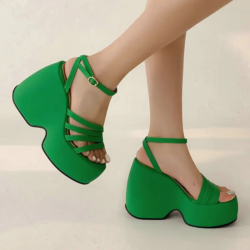 Mayfair Open Toe Platform Heels - Emerald