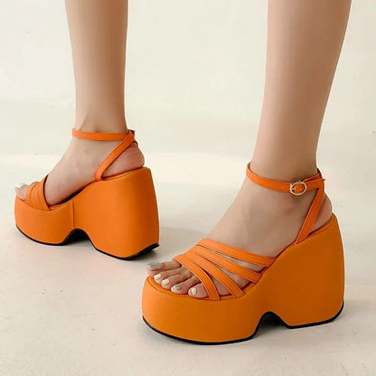 Mayfair Open Toe Platform Heels - Tangerine