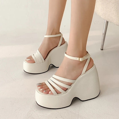 Mayfair Open Toe Platform Heels - White