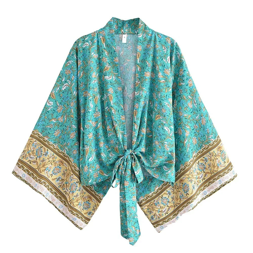 Menton Floral Kimono - Aqua Bloom