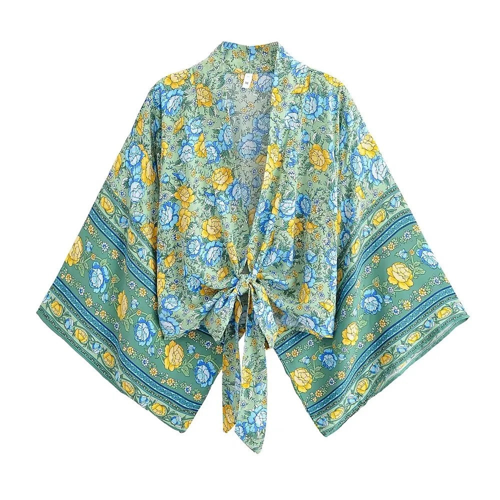 Menton Floral Kimono - Forest Green