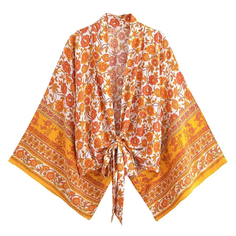 Menton Floral Kimono - Marigold Yellow