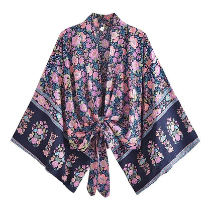Menton Floral Kimono - Midnight Navy
