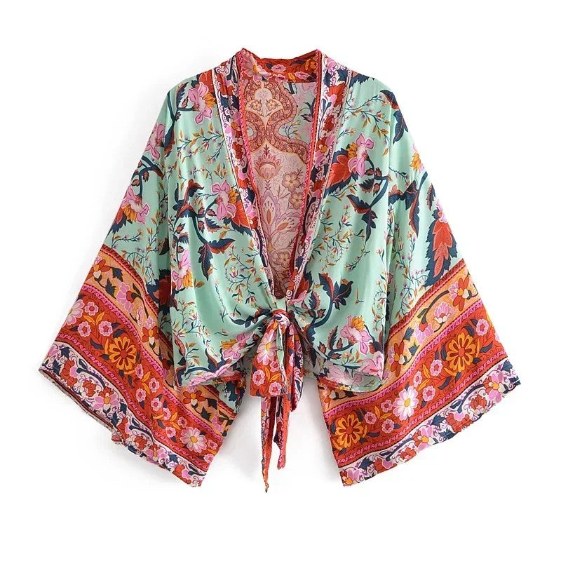Menton Floral Kimono - Moss Green