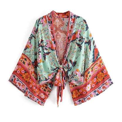 Menton Floral Kimono - Moss Green